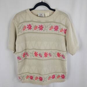 Vintage 80s/90s Cape Cod Floral Knit Short Sleeve Sweater USA Made Cottagecore
